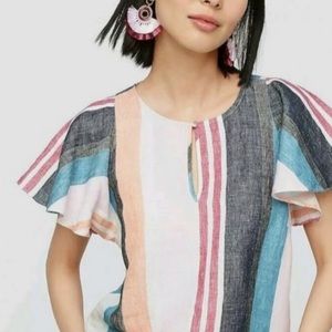 J. Crew Linen Flutter Sleeve Top, sz. 16